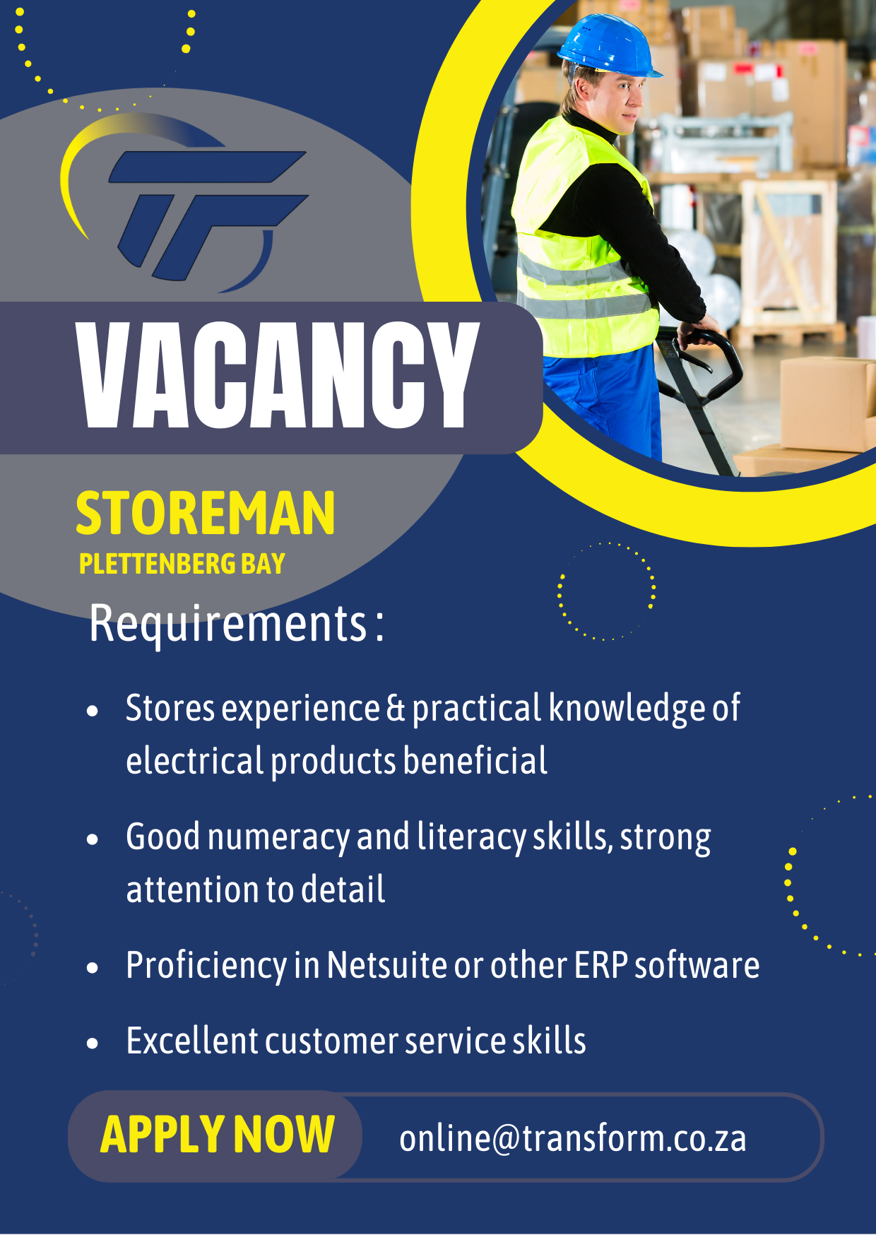 Vacancy - Storeman